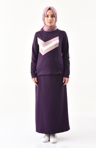 BWEST Striped Blouse Skirt Double Suit 8368-04 Purple 8368-04
