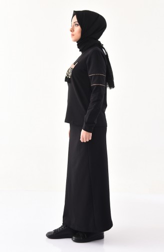 BWEST Tasseled Blouse Skirt Double Suit 9014-01 Black 9014-01