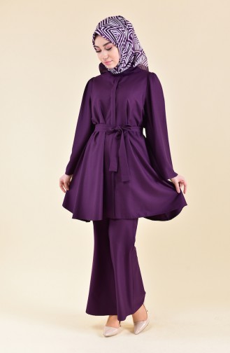 ZEN Belted Tunic Trousers Double Suit 0218-04 Purple 0218-04