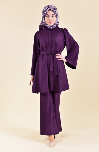 ZEN Belted Tunic Trousers Double Suit 0218-04 Purple 0218-04