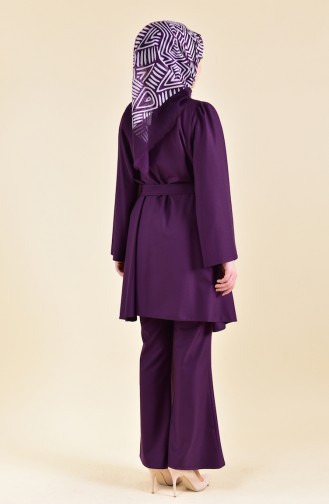 ZEN Belted Tunic Trousers Double Suit 0218-04 Purple 0218-04