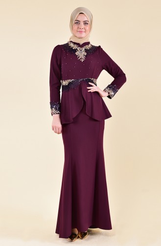Dunkel-Zwetschge Hijab-Abendkleider 8240-01