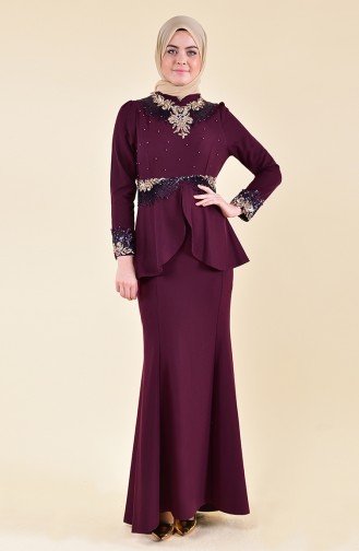 Dark Plum Hijab Evening Dress 8240-01