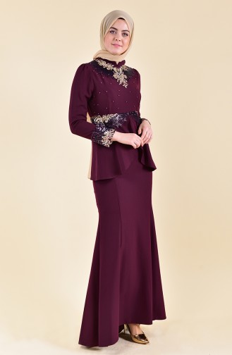 Dark Plum Hijab Evening Dress 8240-01