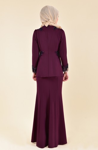 Dark Plum Hijab Evening Dress 8240-01