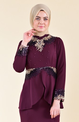Dark Plum Hijab Evening Dress 8240-01