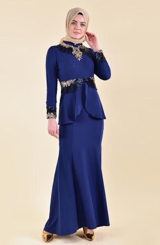 Robe de Soirée a Paillettes 8240-02 Bleu Marine 8240-02