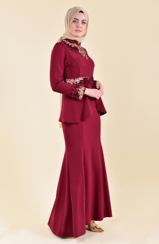 Robe de Soirée a Paillettes 8240-03 Bordeaux 8240-03