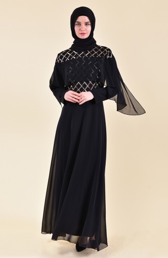 Schwarz Hijab-Abendkleider 3715-02