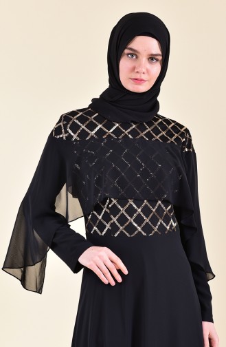 Black Hijab Evening Dress 3715-02