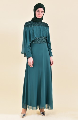 Sequined Evening Dress 3715-03 Emerald Green 3715-03
