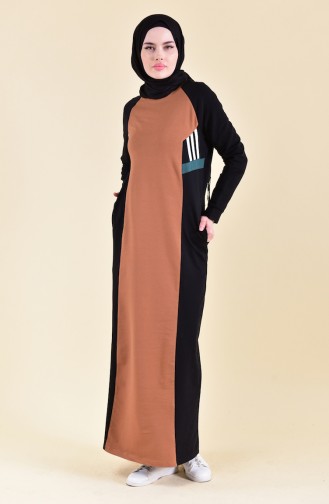 بي وست فستان رياضي بتصميم مخطط 8315-05 لون اسود واصفر داكن 8315-05