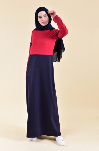 بي وست فستان رياضي بتصميم مُخطط 9040-02 لون لون احمر 9040-02