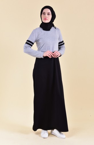 بي وست فستان رياضي بتصميم مُخطط 9040-03 لون رمادي 9040-03