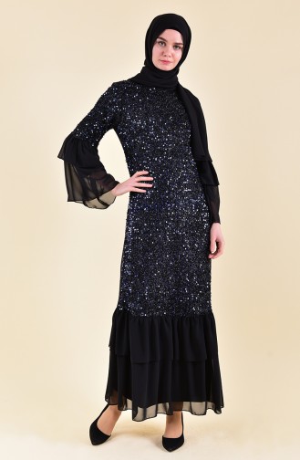 Sequined Dress 3871-01 Black Navy 3871-01