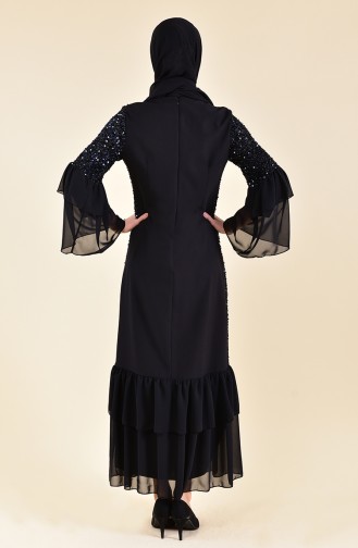Payetli Elbise 3871-01 Siyah Lacivert