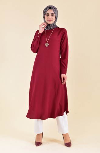 Kolyeli Uzun Tunik 3162-10 Bordo