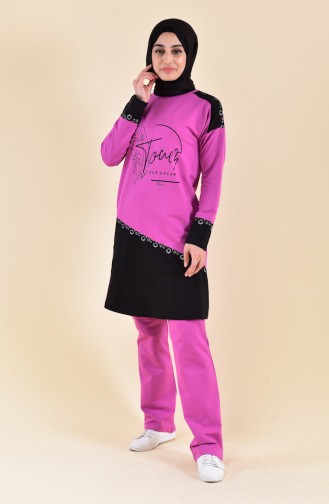 Lace Detailed Tracksuit 1415-04 Lilac 1415-04