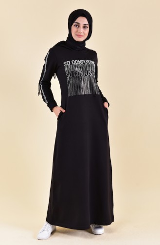 Taş Baskılı Spor Elbise 8350-01 Siyah