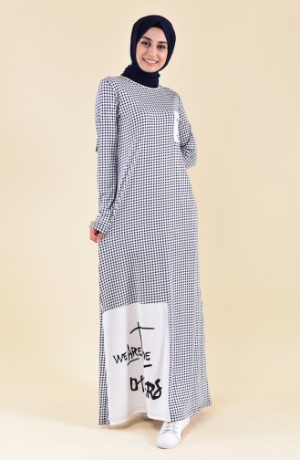 فستان صيفي بتصميم مُطبع 99178D-01 لون ابيض وكحلي 99178D-01