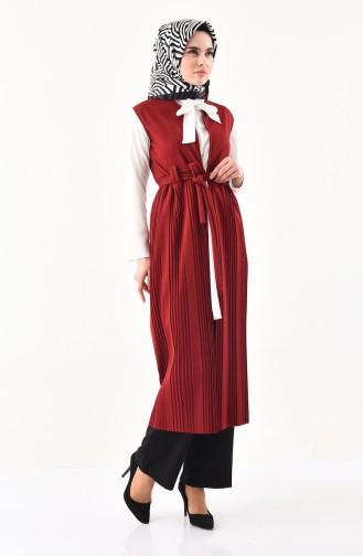 Belted Pleated Vest 2078-01 Claret Red 2078-01