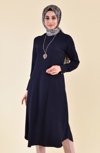 Sude Necklace Long Tunic 3162-01 Navy Blue 3162-01