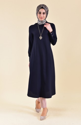 Sude Necklace Long Tunic 3162-01 Navy Blue 3162-01
