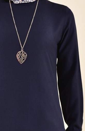 Sude Necklace Long Tunic 3162-01 Navy Blue 3162-01