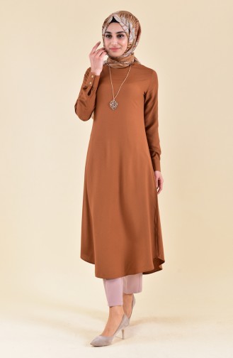 Kolyeli Uzun Tunik 3162-09 Taba