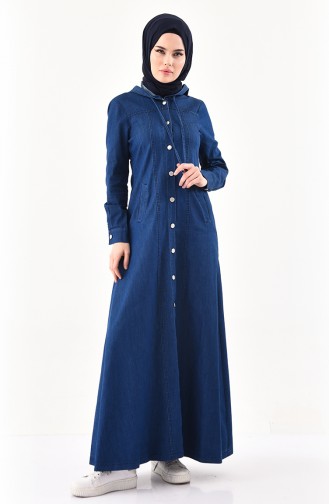 Jeans Hijab Mantel mit Kapuze 9050-01 Dunkelblau 9050-01