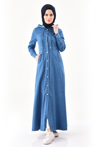 Jeans Hijab Mantel mit Kapuze 9050-02 Jeansblau 9050-02