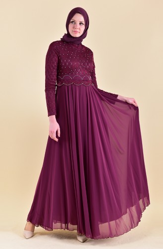 فساتين سهرة بتصميم اسلامي برقوقي غامق 8951-01