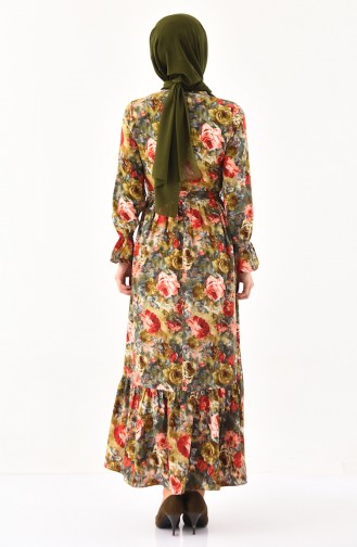 Patterned Belted Dress 2056C-01 Khaki 2056C-01