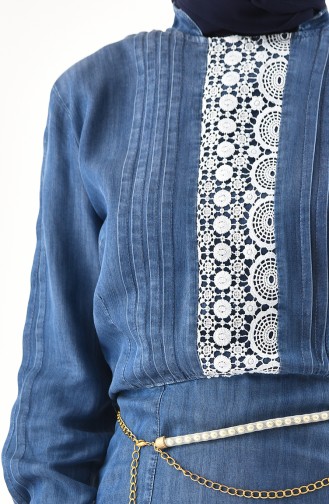 Robe Jean Détail Dentelle 2686-01 Bleu Jean 2686-01