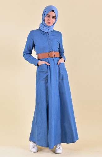 Kemerli Kot Elbise 1910-01 Kot Mavi