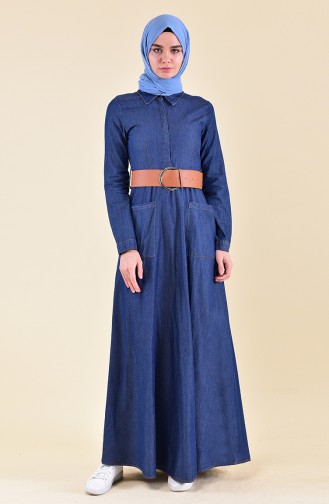 Belted Jeans Dress 1910-02 Navy Blue 1910-02