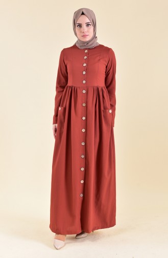 Önü Düğmeli Elbise 1001-01 Kiremit