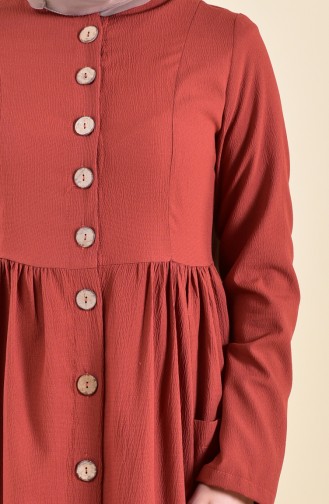 Önü Düğmeli Elbise 1001-01 Kiremit