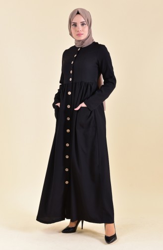 Önü Düğmeli Elbise 1001-03 Siyah