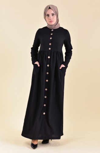 Önü Düğmeli Elbise 1001-03 Siyah