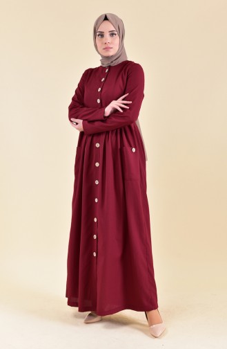 Weinrot Hijab Kleider 1001-04