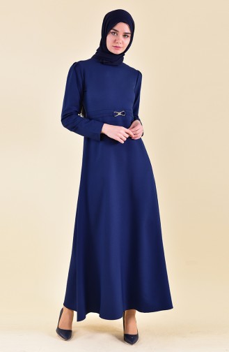 Kemer Detaylı Elbise 4509-02 Lacivert