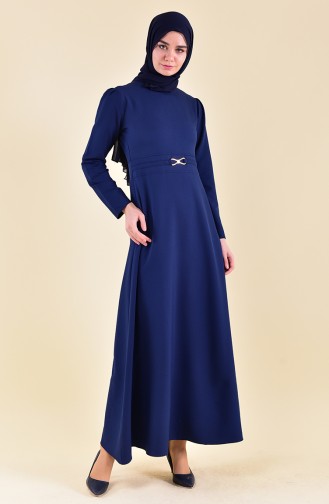 فستان بتصميم حزام للخصر 4509-02 لون كحلي 4509-02