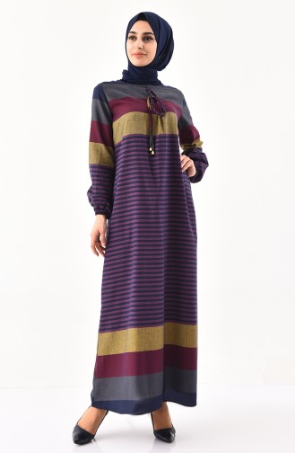 Striped A Pile Dress 1010-03 Plum 1010-03