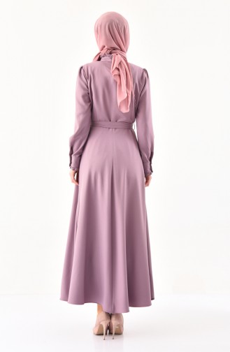 Button Detailed Belted Dress 1011-01 Lilac 1011-01