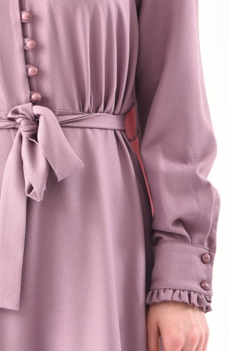 Düğme Detaylı Kuşaklı Elbise 1011-01 Lila