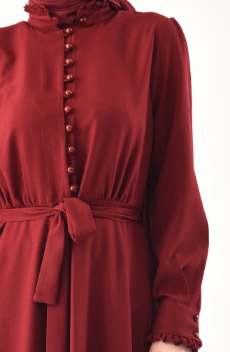 Button Detailed Belted Dress 1011-04 Bordeaux 1011-04