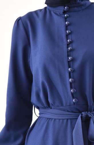 Button Detailed Belted Dress 1011-06 İndigo 1011-06