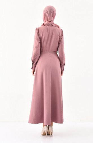 Button Detailed Belted Dress 1011-07 dry Rose 1011-07