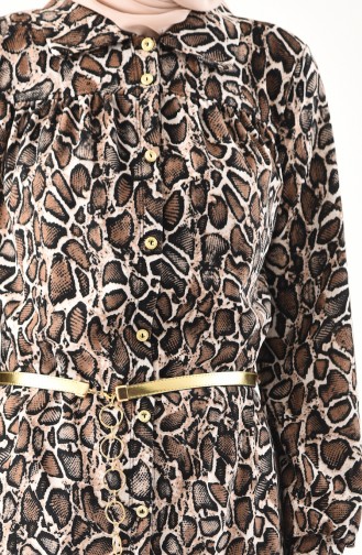 YNS Leopard Patterned Belt Dress 4127-01 Mink 4127-01